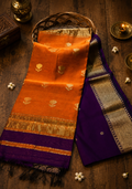 Orange Maheshwari Handloom Silk by Cotton Saree