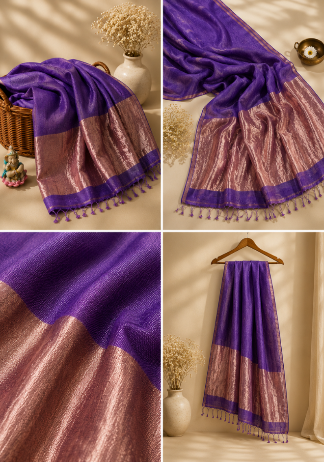 Purple Jayashree Tissue Resham Linen Saree
