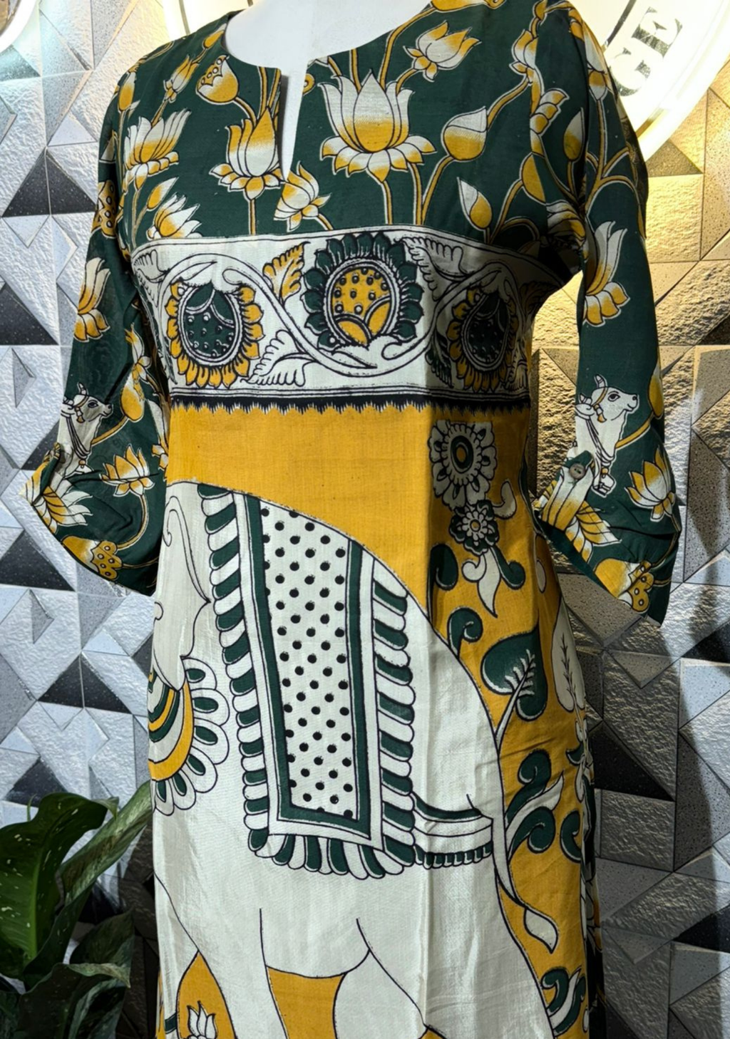 Kalamkari Chennuri Silk Flared Dress | Traditional Elephant Print