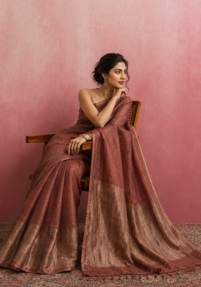 Brown Jayashree Tissue Resham Linen Saree