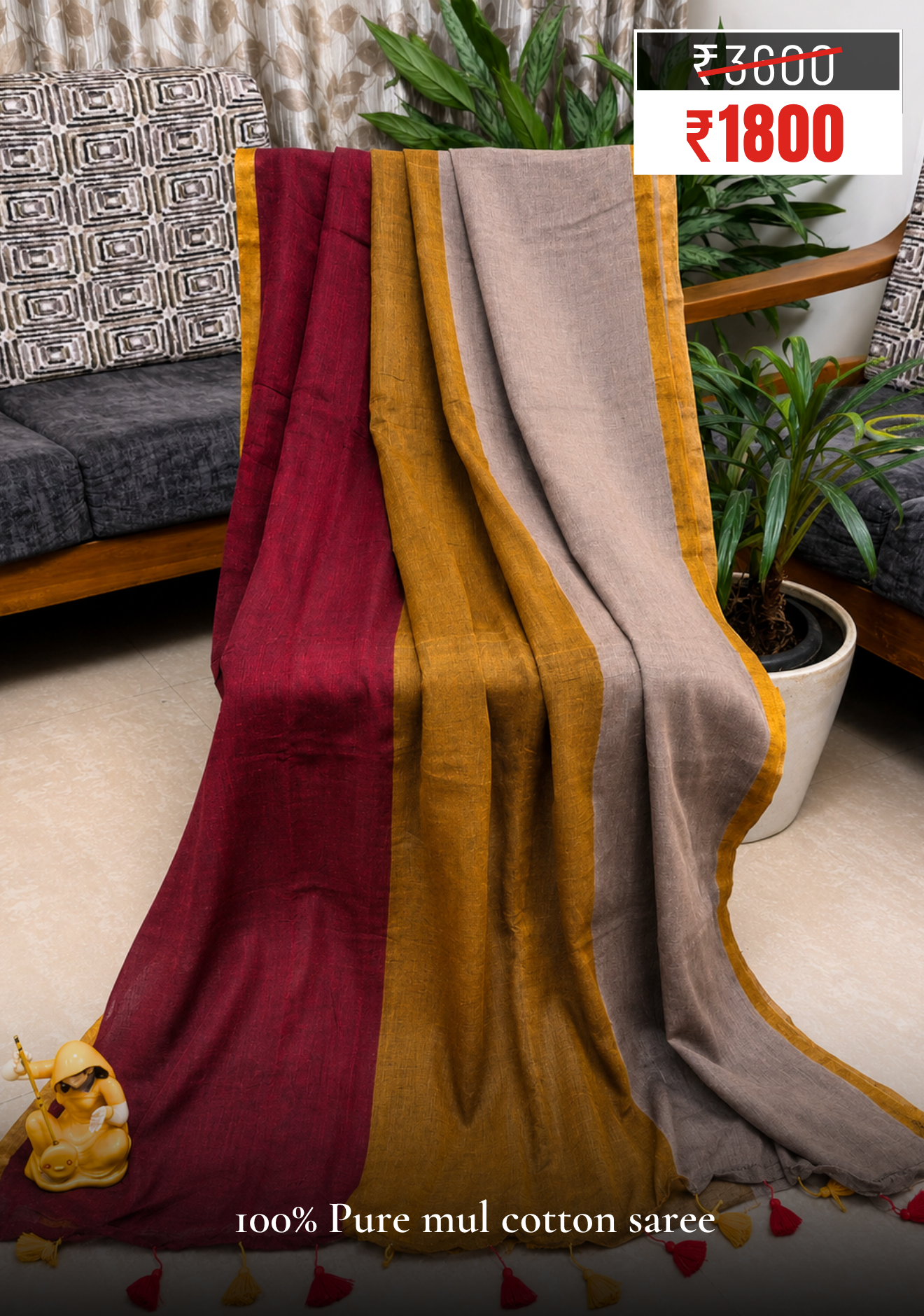 Multicolor Pure Mul Cotton Saree