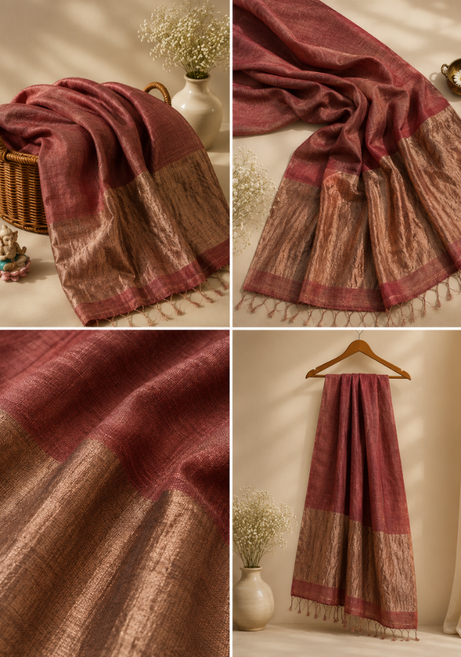 Brown Jayashree Tissue Resham Linen Saree