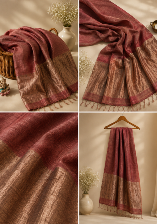 Brown Jayashree Tissue Resham Linen Saree