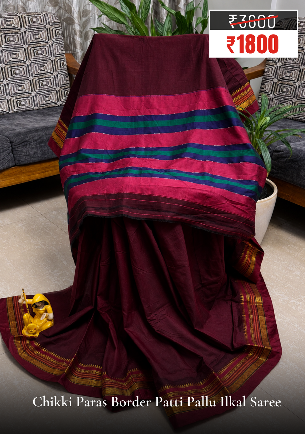Chikki Paras Border Patti Pallu Ilkal Saree