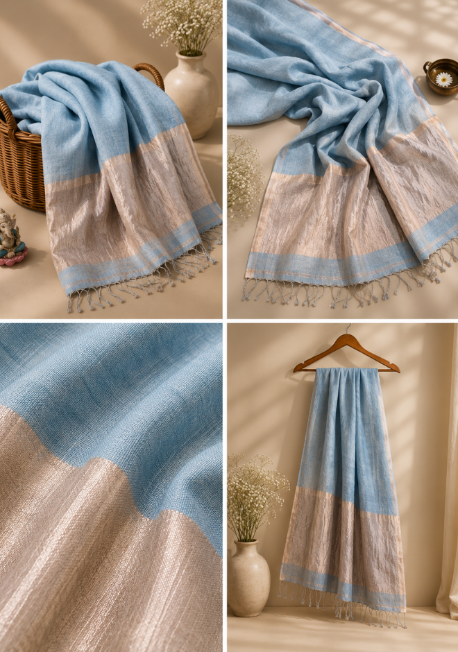 Blue Jayashree Tissue Resham Linen Saree