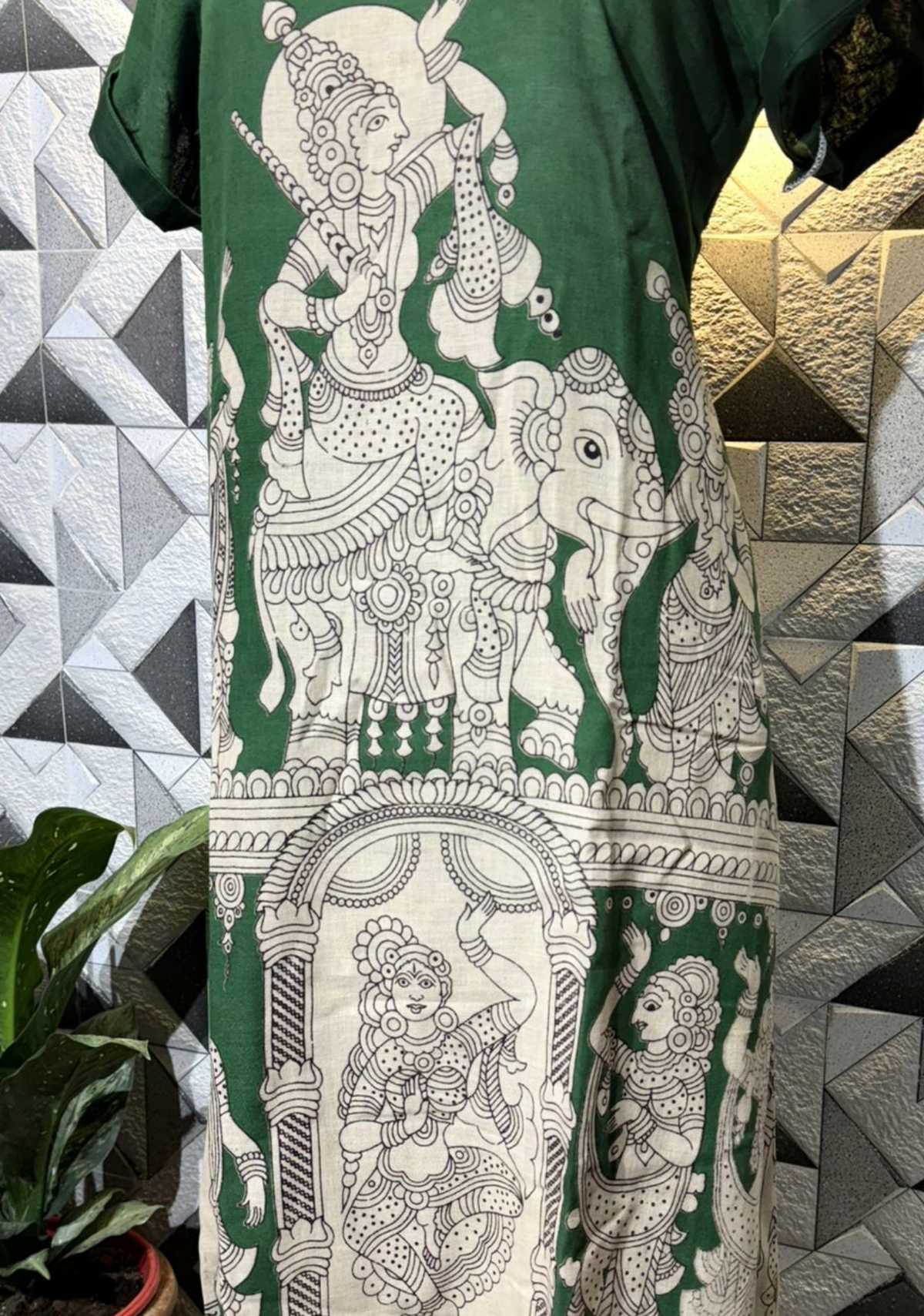 Pure Kalamkari Handloom Cotton A-Line Dress | Green Traditional Art Print