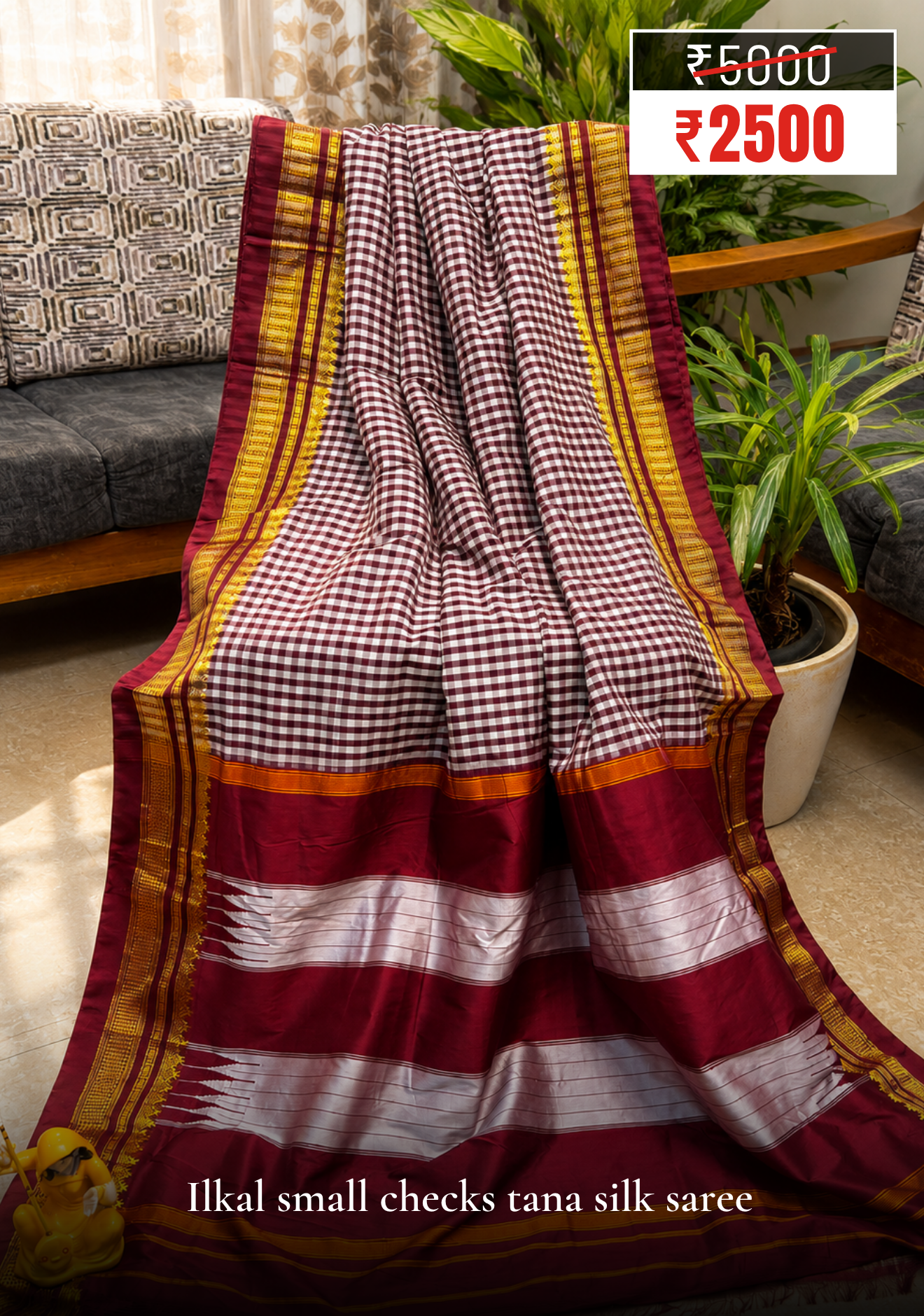 Ilkal Small Checks Tana Silk Saree
