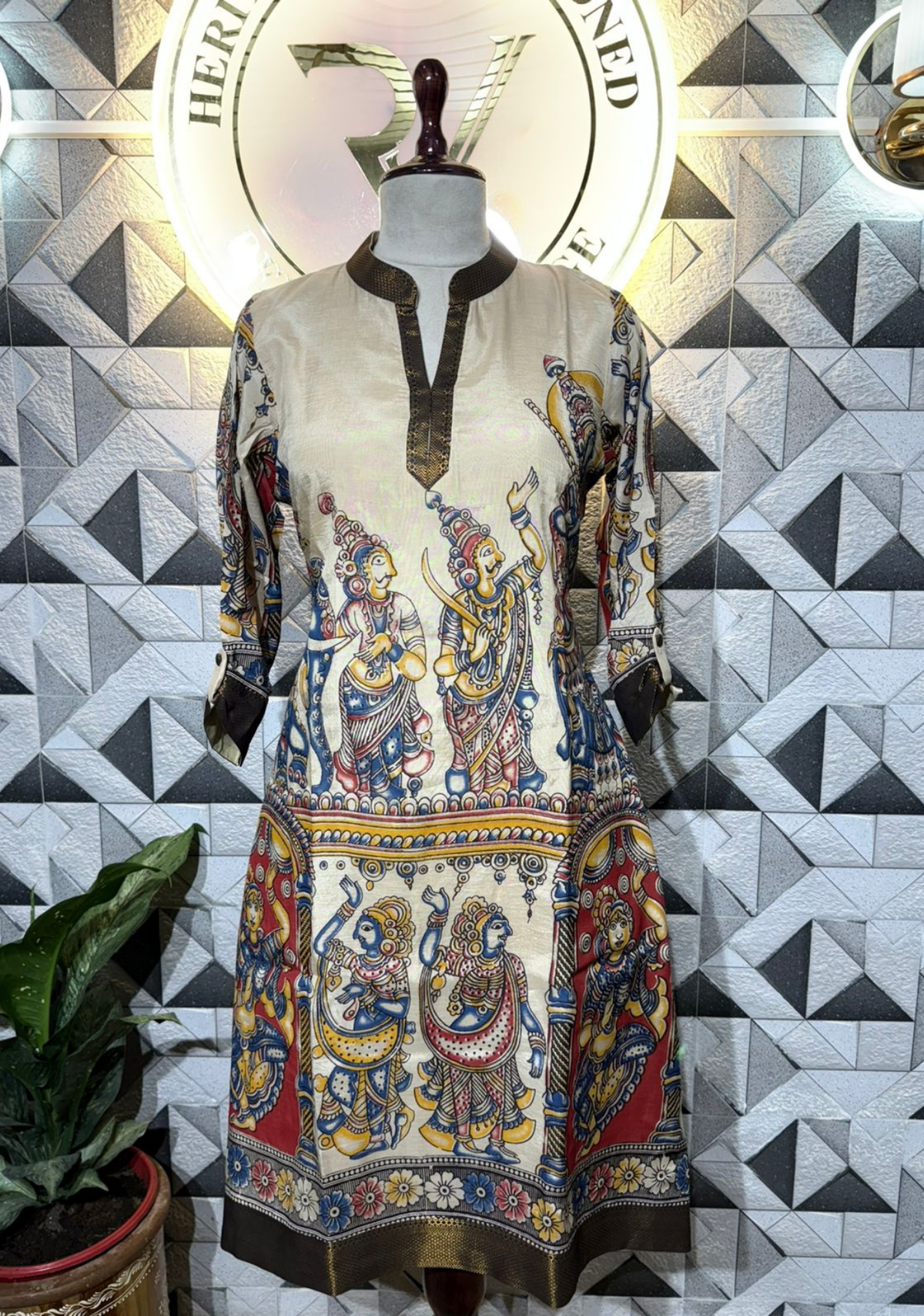 Kalamkari Chennuri Silk Ethnic Kurti | Traditional Art Print