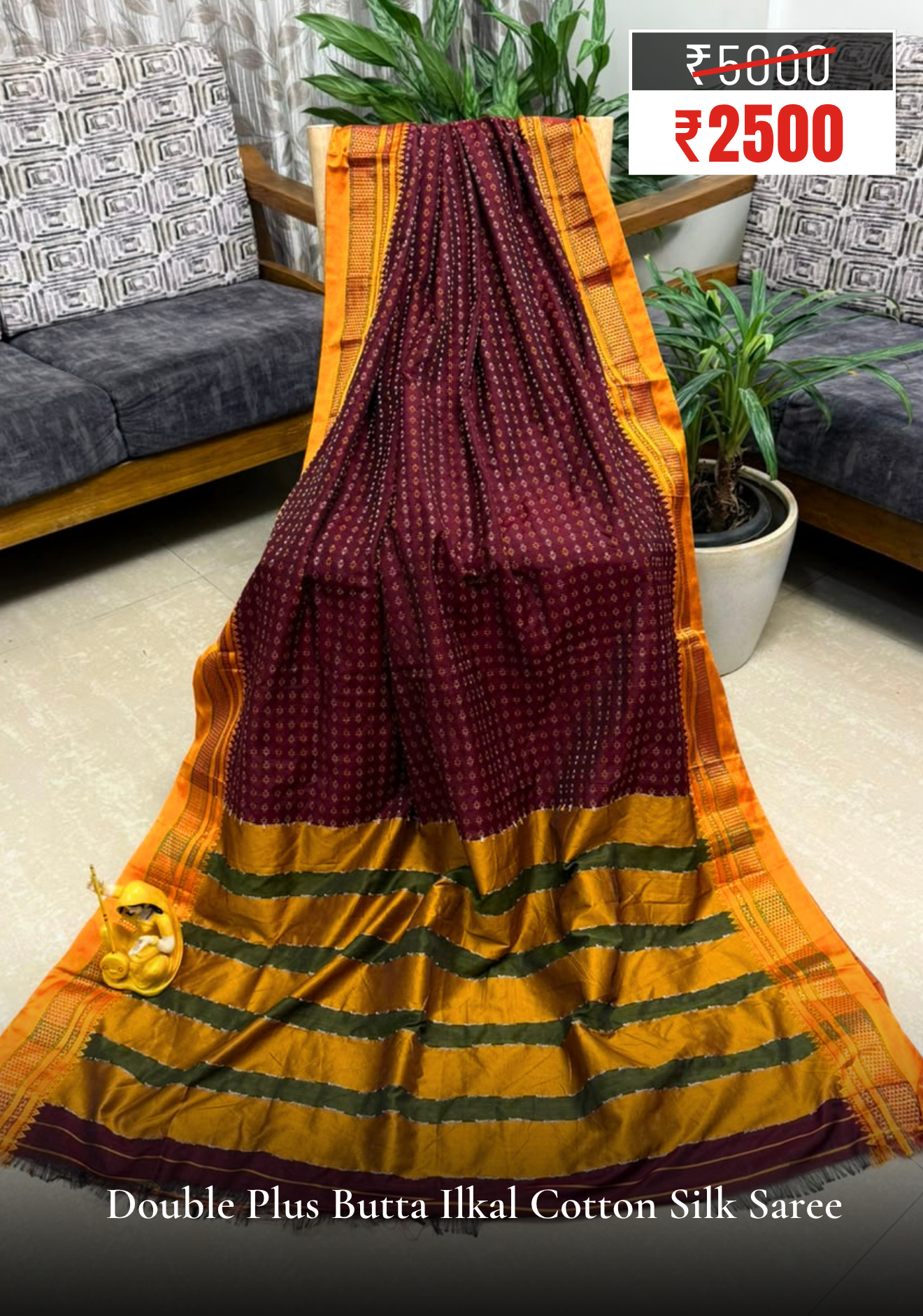 Double Plus Butta Ilkal Cotton Silk Saree