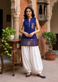 Chettinad Pure Cotton Short Kurti | Royal Blue with Zari Border