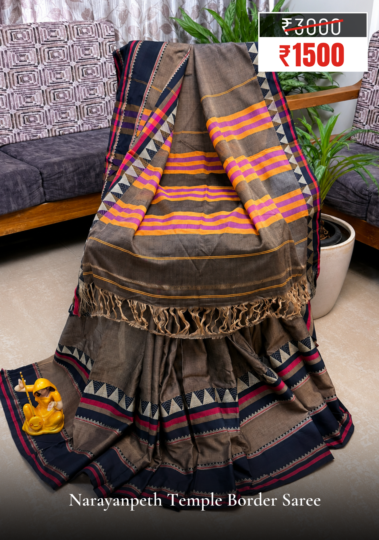 Narayanpeth Temple Border Drapes – Pure Mercerised Cotton Saree