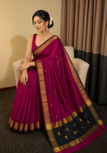 Pink Maheshwari Handloom Silk by Cotton Saree