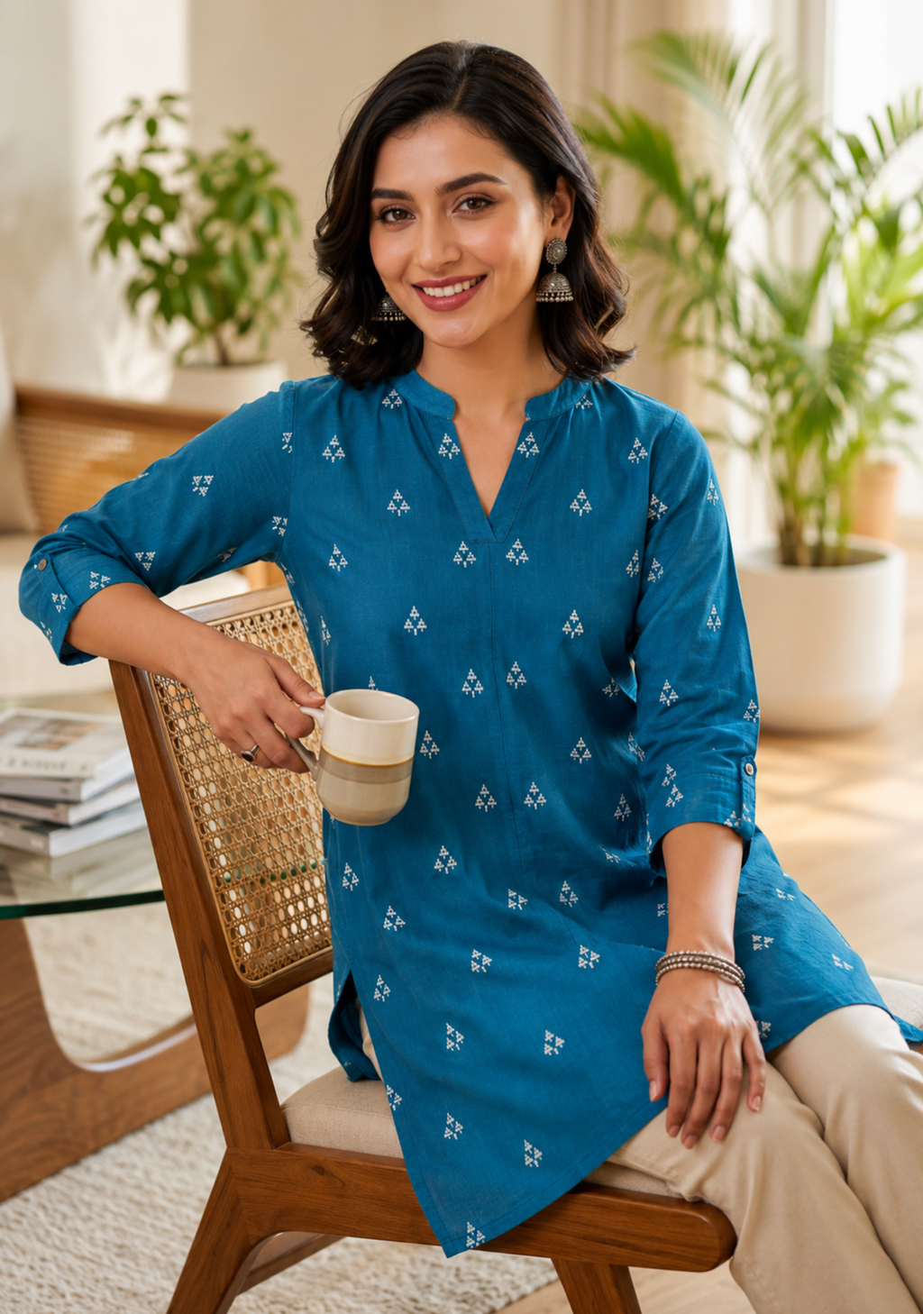 Pure Cotton Jamdani Handwoven Butta Kurti | Blue