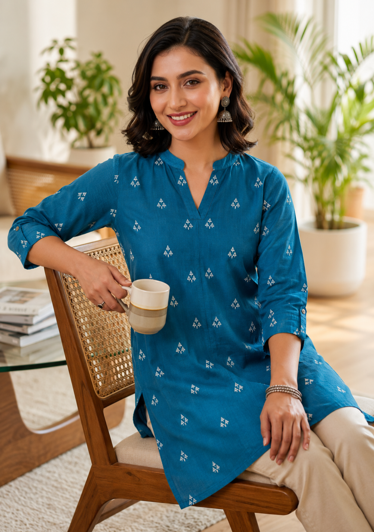 Pure Cotton Jamdani Handwoven Butta Kurti | Blue