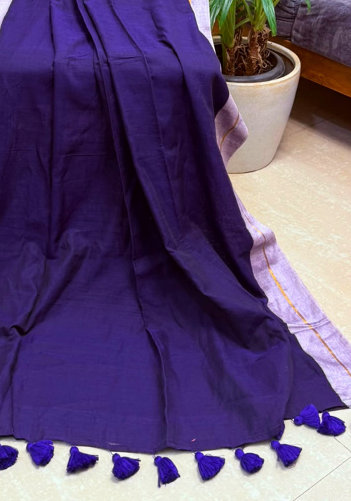 Blue 120s Mul Cotton Saree