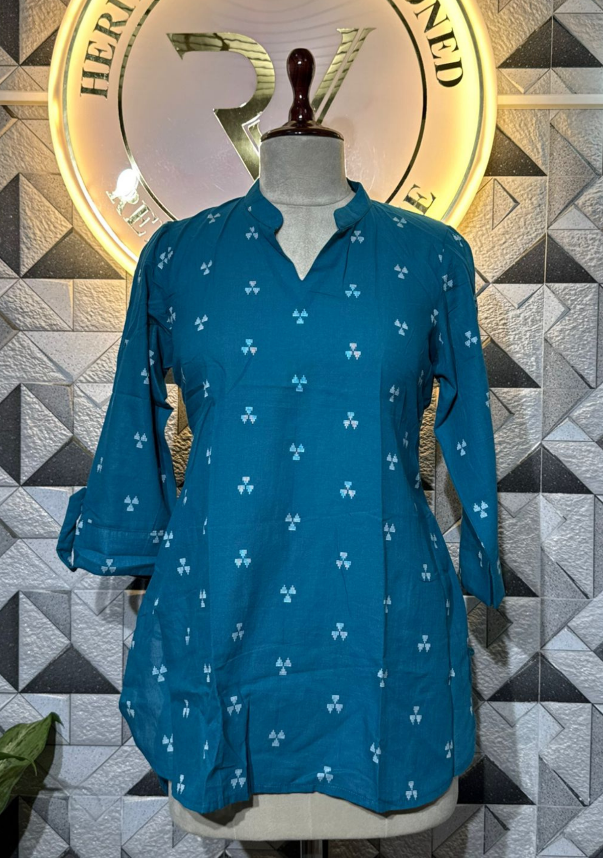 Pure Cotton Jamdani Handwoven Butta Kurti | Blue
