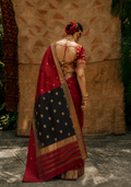 Crimson Red Maheshwari Handloom Silk by Cotton Saree