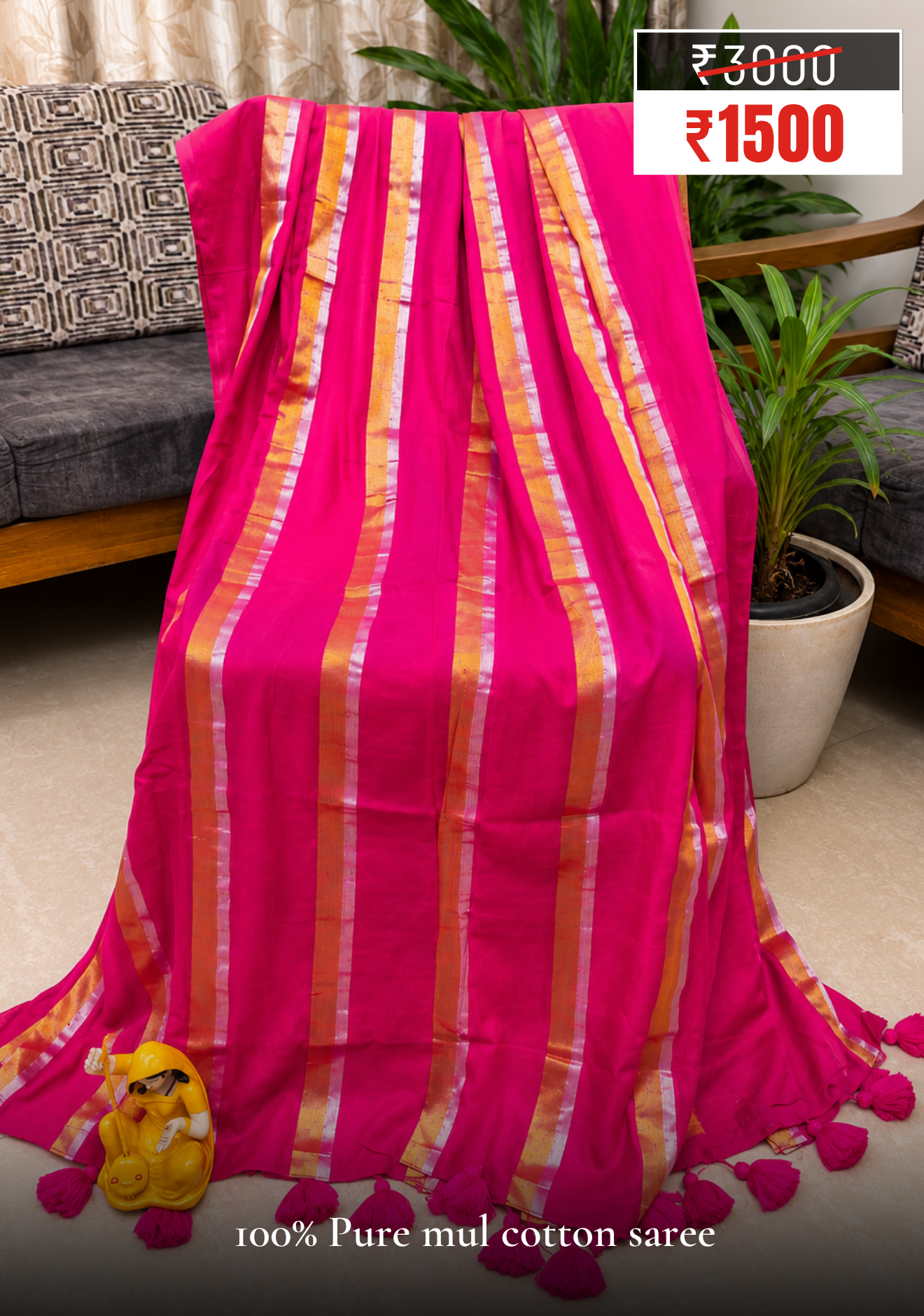 Pink Pure Mul Cotton Saree