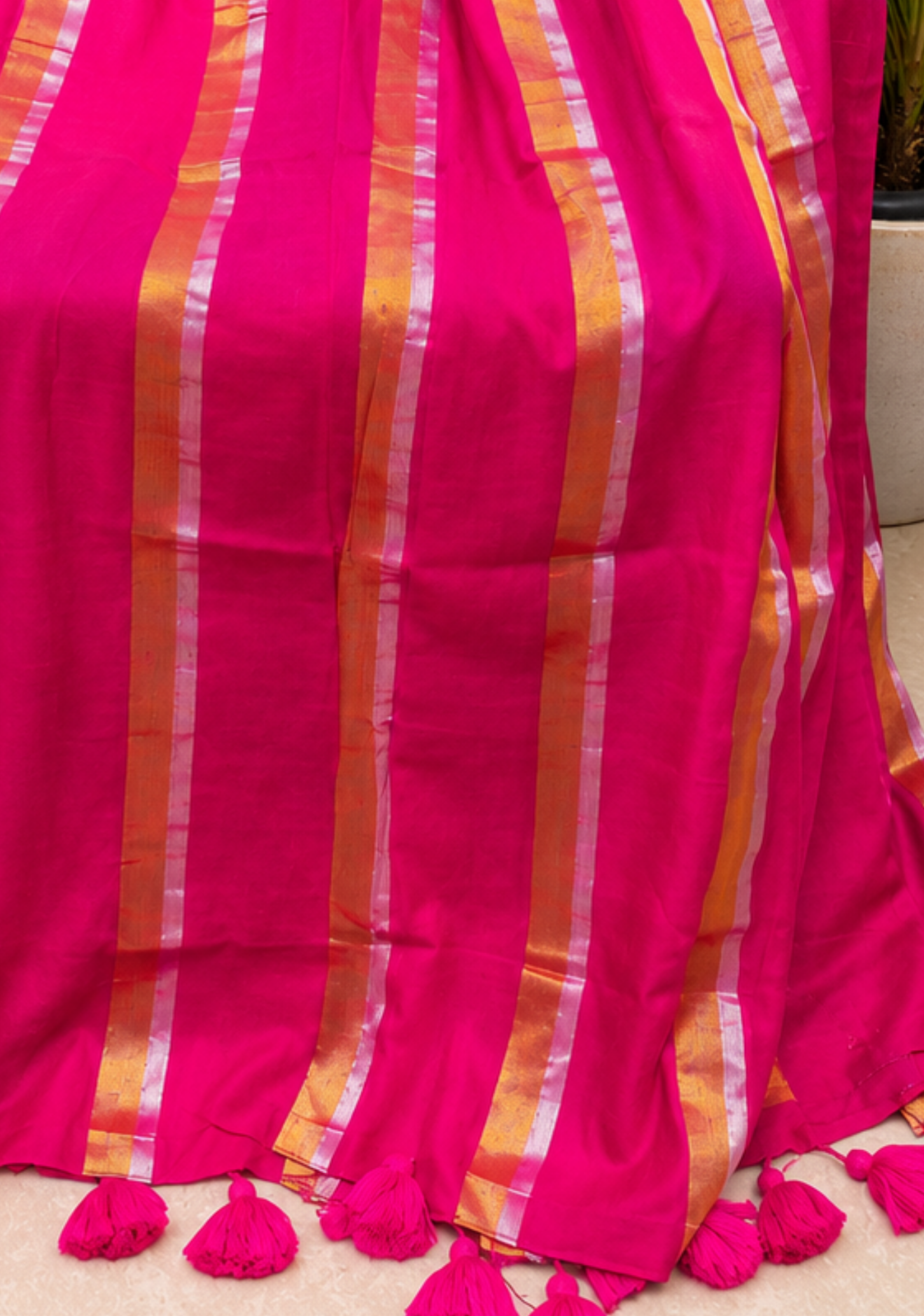 Pink Pure Mul Cotton Saree