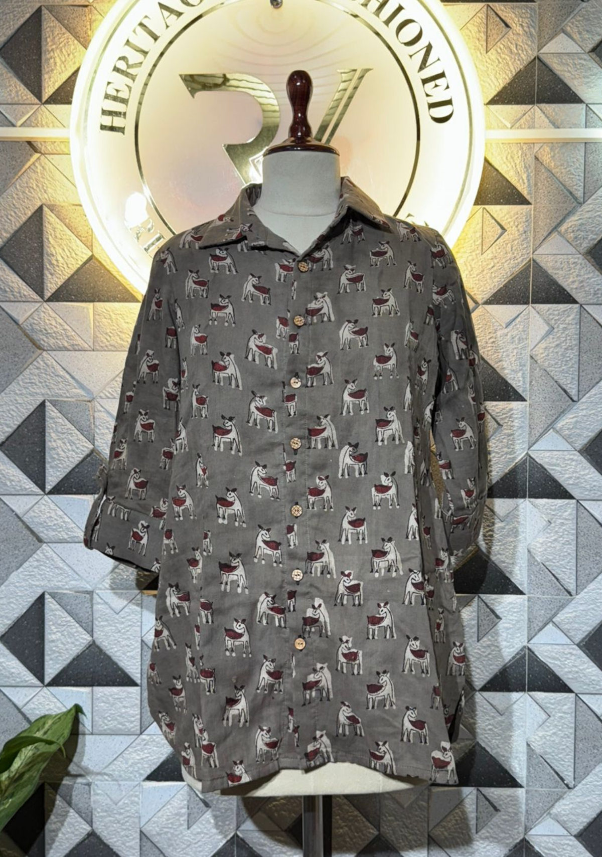 Mul Cotton Handblock Printed Kurti | Grey Folk Print