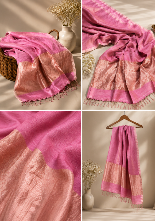 Blush Pink Jayashree Tissue Resham Linen Saree
